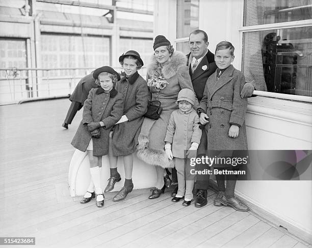 Sailing for Europe. John B. Kelly, Democratic leader of Philadelphia, and members of his family are pictured aboard the S.S. Normandie as they sailed...