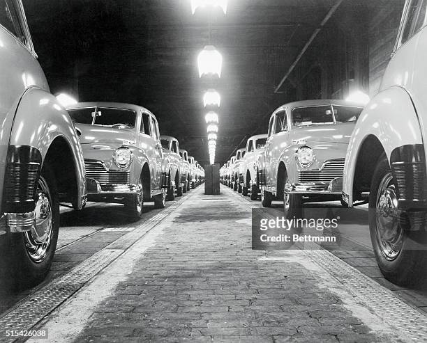 Final passenger car assemblies begin to roll at Studebaker in South Bend, Indiana, after a 13 week delay caused by a labor dispute in the plant of a...