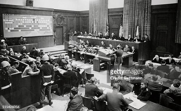 At the third day of the Nuremburg trial, Major Frank B. Wallis , member of trial counsel and trial preparation legal staff, presented further items...