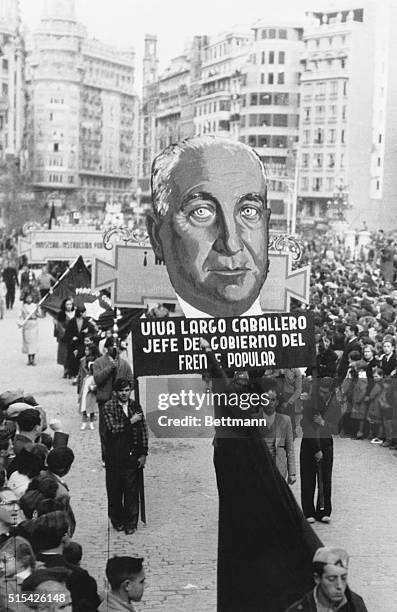 Gigantic anti-Fascist parade in Spain...Here is a view of one of the main streets of Valencia during the great anti-Fascist demonstration held there...