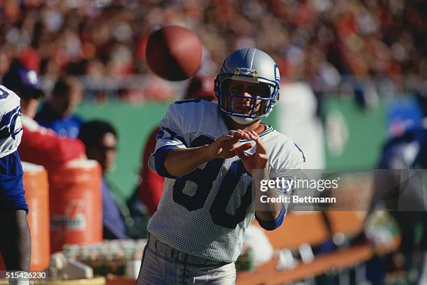 Seattle Seahawks' wide receiver Steve Largent prepares to catch a pass during an unidentified game.