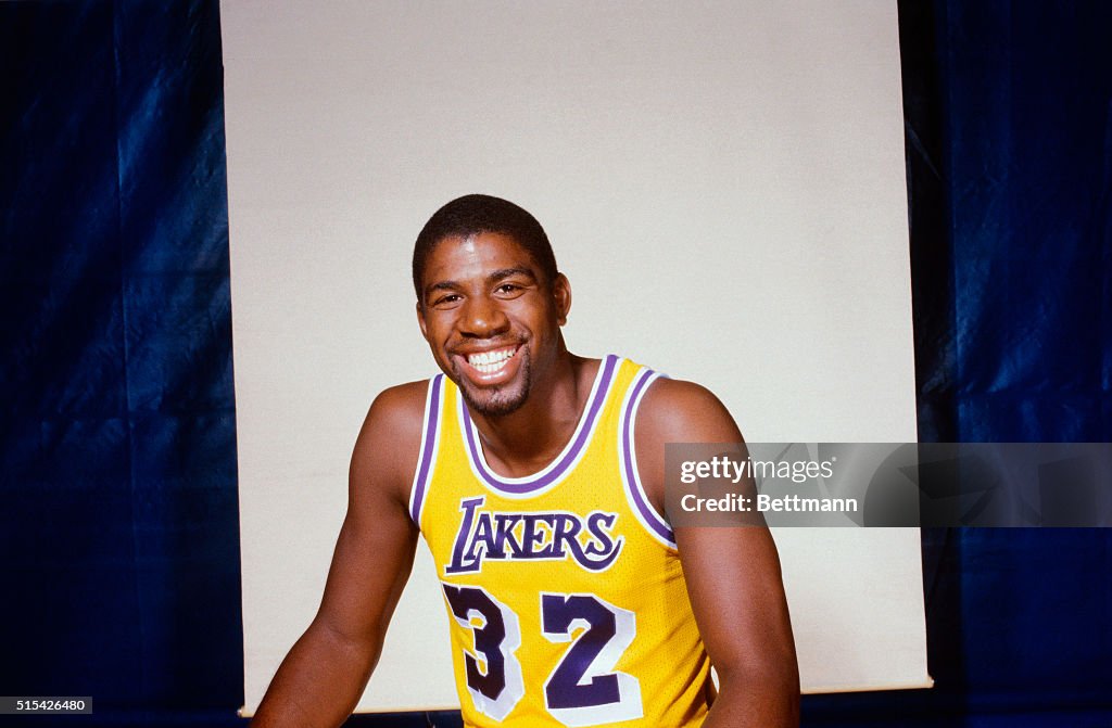 Magic Johnson Posing in his Uniform