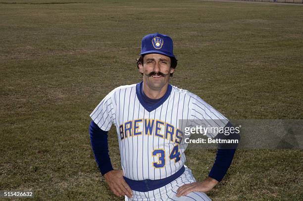 Portrait of Rollie Fingers, relief pitcher for the Milwaukee Brewers.