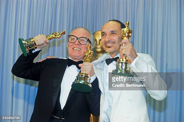 Hollywood, California: Director Richard Attenborough , winner of the 1982 Academy Award for Best Picture for Gandhi, poses with Ben Kingsley, winner...