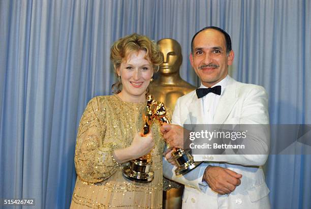 Hollywood, California: Actress Meryl Streep, winner of the 1982 Academy Award for Best Actress for her role in Sophie's Choice, poses with actor Ben...