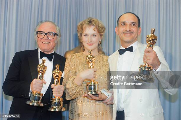 Hollywood, California: Director Richard Attenborough , winner of the 1982 Academy Award for Best Picture for Gandhi, stands with Actress Meryl...