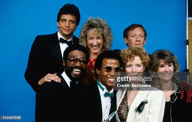 Hollywood, Los Angeles, California: The cast of the television program Hill Street Blues poses after winning a People's Choice Award for favorite TV...