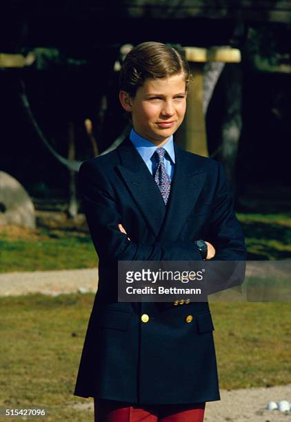 Madrid, Spain: Picture of the Spanish Crown Prince Felipe taken 1/25 on occasion of his 15th birthday on the Zarzuela Palace gardens. Zarzuela is the...