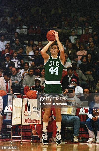Danny Ainge, Boston Celtics guard, shooting in three point NBA All-stars competition.