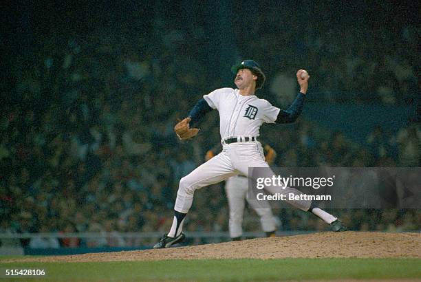 Willie Hernandez, pitcher for the Detroit Tigers, in action during the World Series.