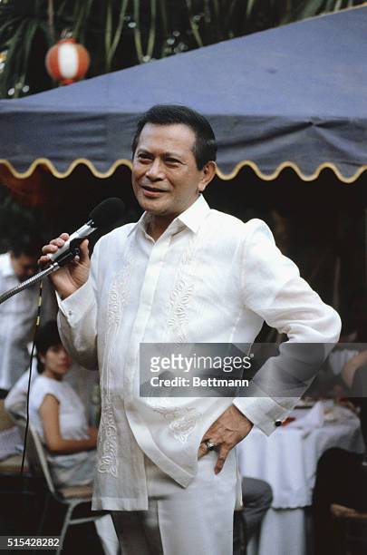 Philippines; Salvador Laurel, leader of the opposition party, the Unido Party, while campaigning for President of the Philippines.
