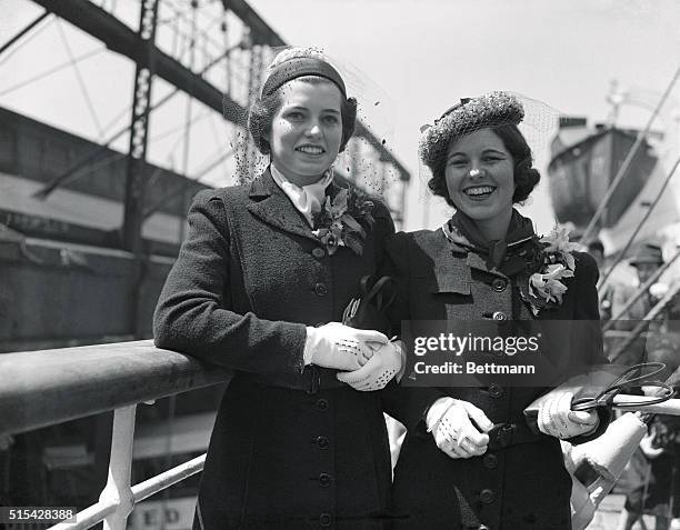 Enroute to London to join their father Joseph P. Kennedy, U.S. Ambassador to the court of St. James, Eunice and Rosemary Kennedy are pictured just...