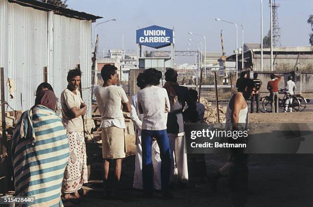 Bhopal, India: The sign for the "Union Carbide" plant that set the stage for the largest industrial disaster in history when 45 tons of a toxic gas...