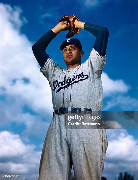 Don Newcombe of the Brooklyn Dodgers. UPI color slide.