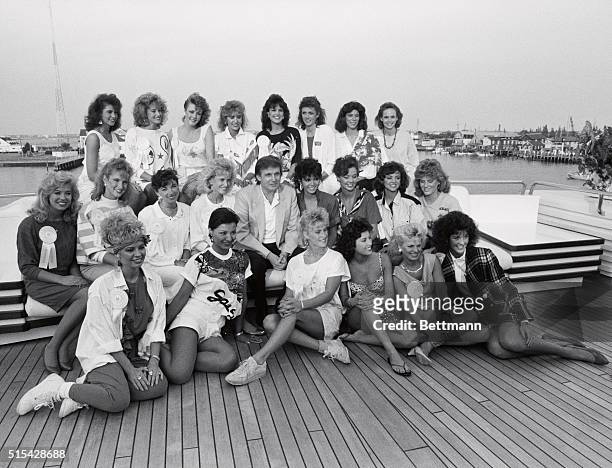 Casino owner Donald Trump entertains 22 Miss America Pageant contestants on his yacht Trump Princess.