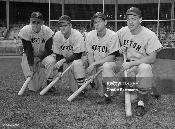 Left to right are Boston Red Soxers Ted Williams, Bobby Doerr, Dom DiMaggio, and Vernon Stephens.
