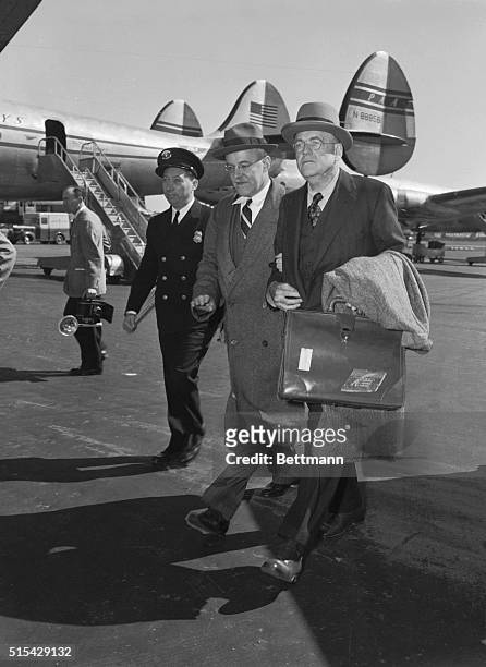 Dulles Returns. Queens, New York: John Foster Dulles, Republican party foreign policy expert, is greeted by his brother, Allen Dulles , as the...