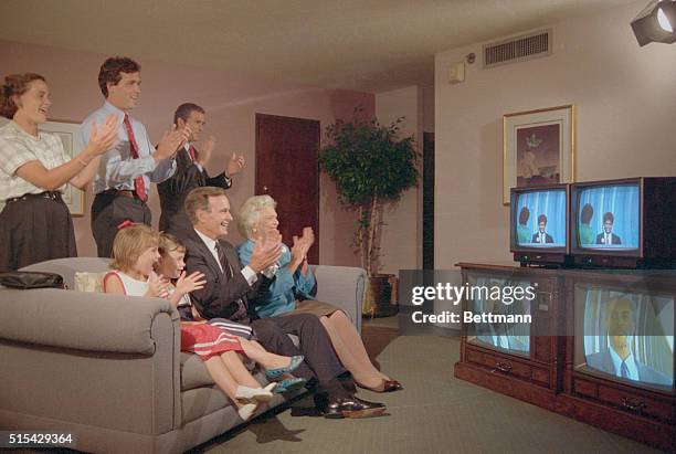 New Orleans: Vice President and Mrs. Bush are accompanied by some of their family as they watch the Republican Convention on TV from their hotel...