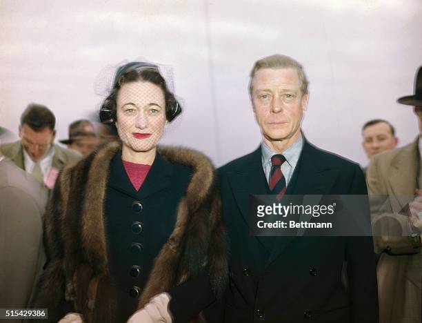 The Duke and Duchess of Windsor are shown arriving on the Queen Elizabeth. Dec. 1946.