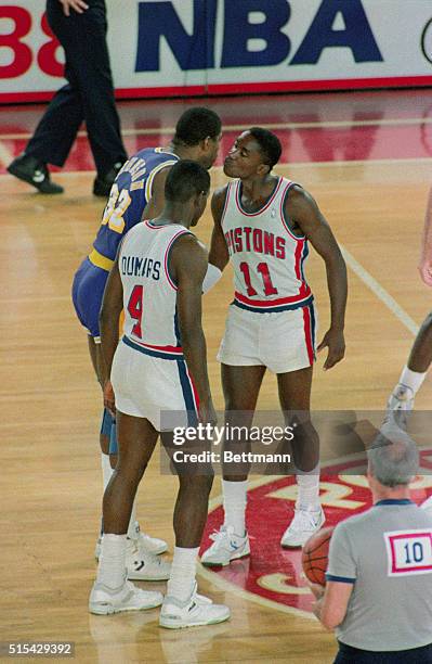 Pontiac, Michigan: Although both pushed and shoved and moments became physical, Detroit Pistons' Isiah Thomas and Los Angeles Lakers' Magic Johnson...