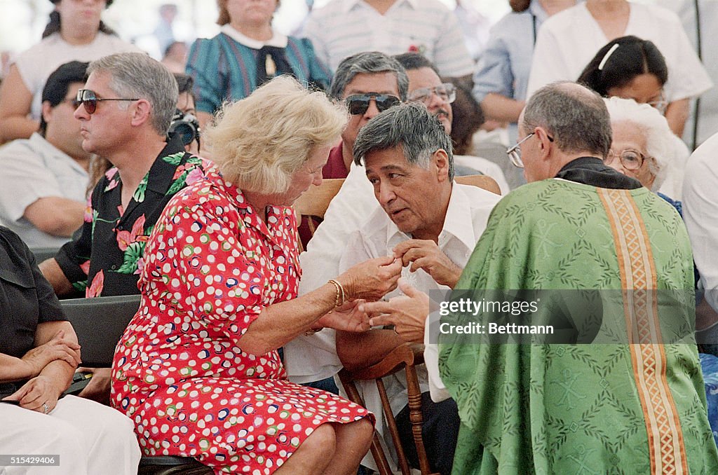 Cesar Chavez Receiving Bread from Ethel Kennedy