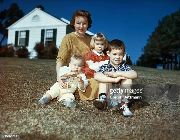 The grandchildren of the President Elect, Dwight D. Eisenhower, is shown. They are Barbara Anne and Susan with their mother, Mrs. John Eisenhower.