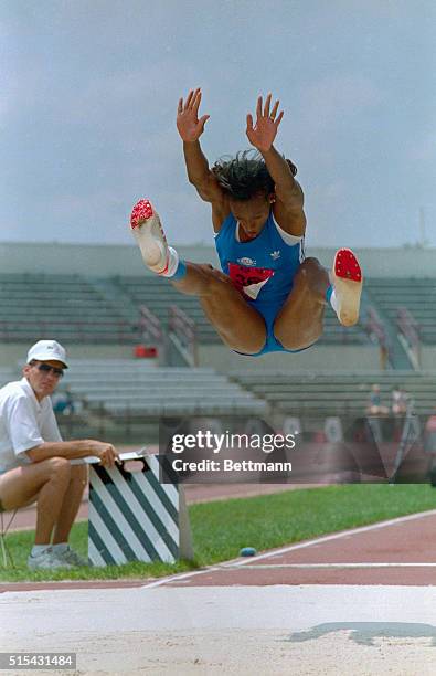 Jackie Joyner-Kersee heads for an Olympic Track and Field Trials record in the long jump, during Qualifications round 7/22. Her leap was 22 feet 8...