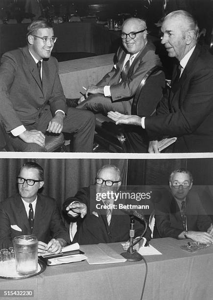 Baseball owners hold a meeting in which they reoffer a package previously rejected by the Major League Players' Association. L to R Donald Grant ,...