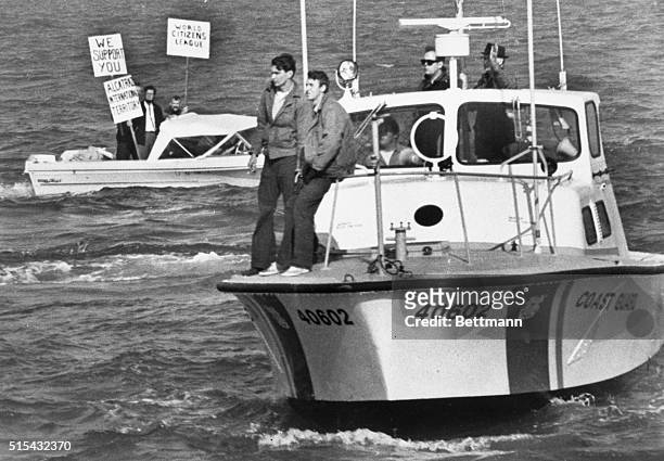 Coast Guard picket beat wards off from Alcatraz Island a small craft with sign carrying supporters of the Indian "invasion" of Alcatraz. Federal...