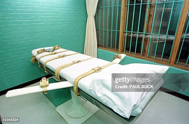This 29 February photo shows the "death chamber" at the Texas Department of Criminal Justice Huntsville Unit in Huntsville, Texas, where convicted...