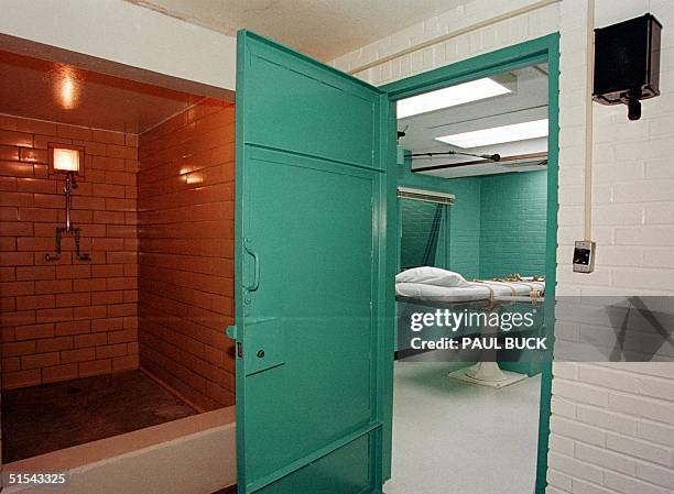 This 29 February photo shows the entrane to the "death chamber" at the Texas Department of Criminal Justice Huntsville Unit in Huntsville, Texas,...
