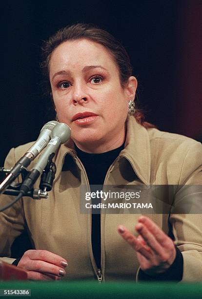 Alina Fernandez, daughter of Cuban President Fidel Castro, testifies before the Senate Judiciary Committee hearing on Cuba's government 01 March 2000...