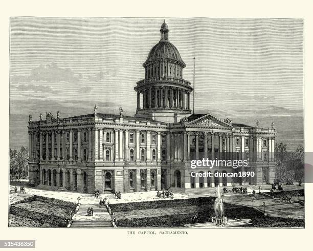 the capitol, sacramento in the 19th century - sacramento capital building stock illustrations