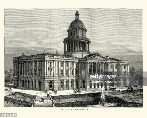 the capitol, sacramento in the 19th century - sacramento california stock illustrations