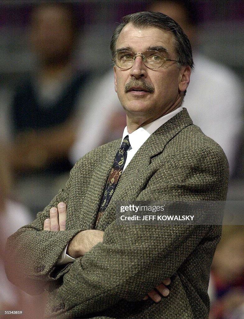 Detroit Pistons head coach George Irvine watches his team from the... News Photo - Getty Images
