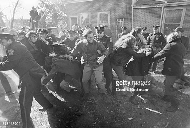 Boston, MA- Police break up a demonstration by SDS members when they tried to prevent eviction of families from homes in the Brighton section of...