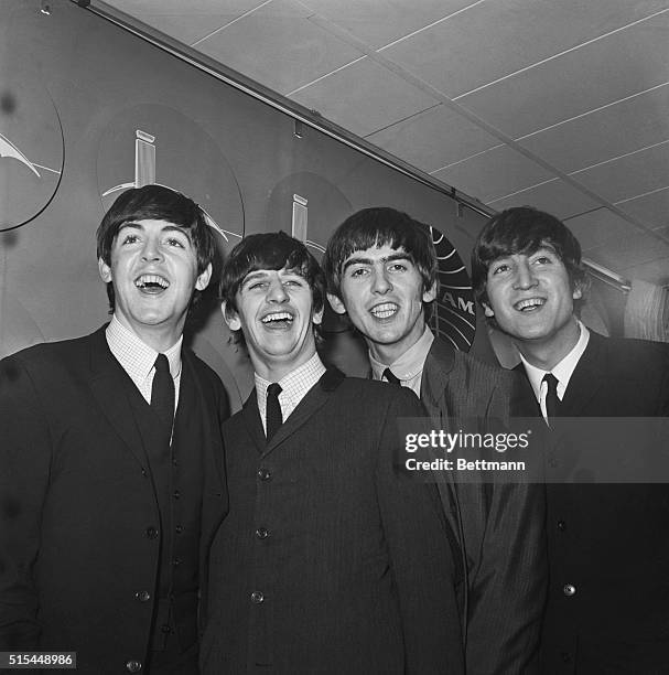The Beatles upon arrival from London in 1964. From Left to right: Paul McCartney, Ringo Starr, George Harrison and John Lennon.