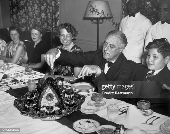 President Roosevelt Carving Thanksgiving Turkey