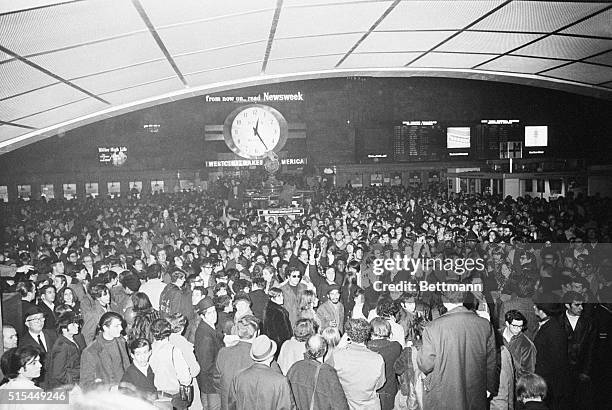 New York, New York- Thousands of "yippies" jam in the main concourse in Grand Central Station early March 23 in an attempted "sleep-in" and to...