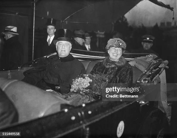 Franklin D. and Eleanor Roosevelt Riding in Open Car