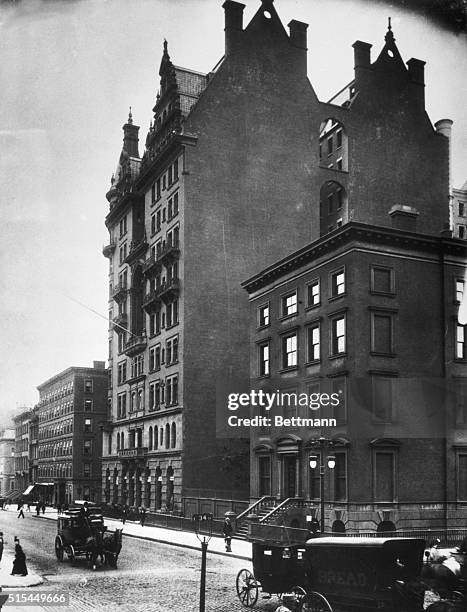 New York- The Waldorf, which opened March 13 looking south on Fifth Avenue. The corner building in the right foreground is the residence of the late...