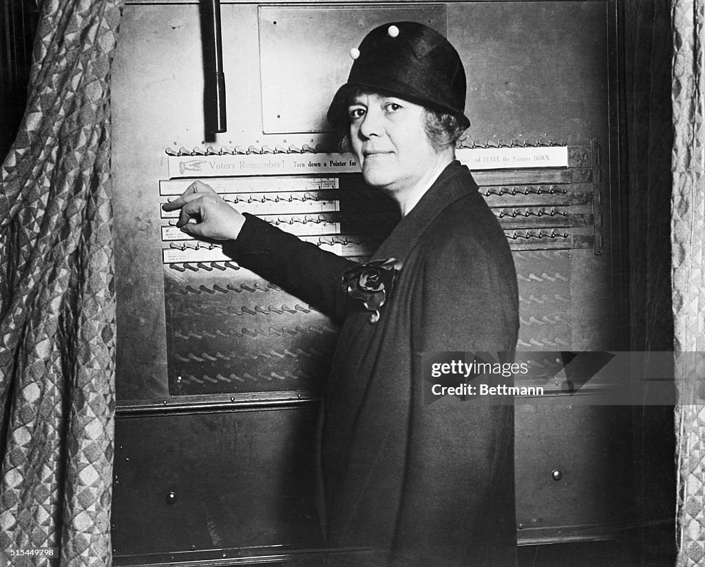 Ruth Pratt, Candidate for Congress, at Voting Machine