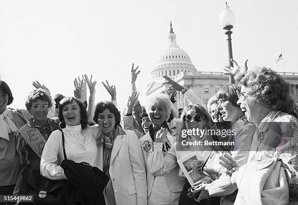 Washington, DC- Women whoop it up outside the U.S. Capitol 10/6 after the Senate gave new life to the Equal Rights Amendment, voting to extend the...