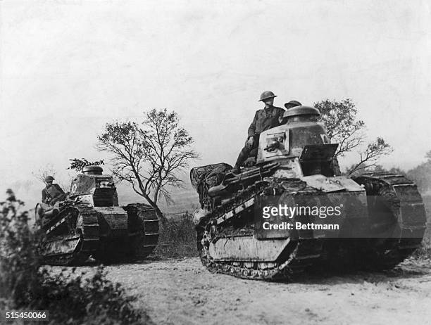 French Renault tanks used by American troops during World War I. Undated photograph.