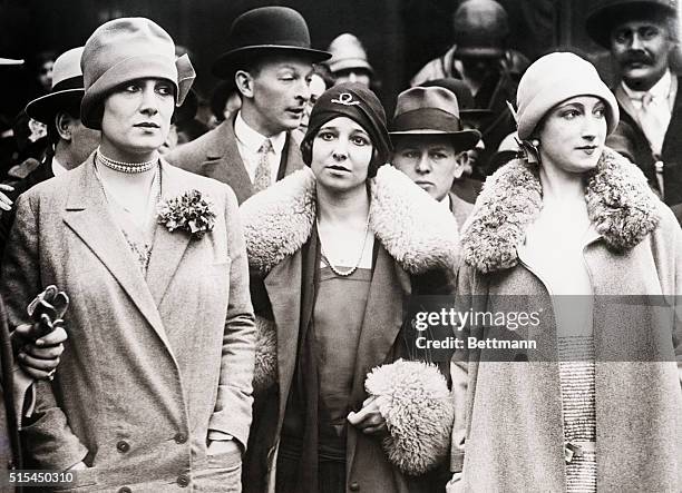 Portrait of three foreign beauties who are to take part in the American contest: Miss Italy, Miss Luxembourg, and Miss France. Undated photograph.