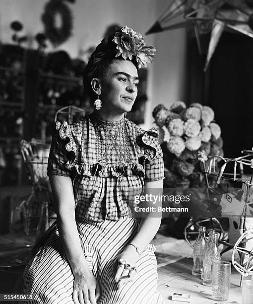 Photograph of Frida Kahlo , Mexican painter and wife of Diego Rivera.
