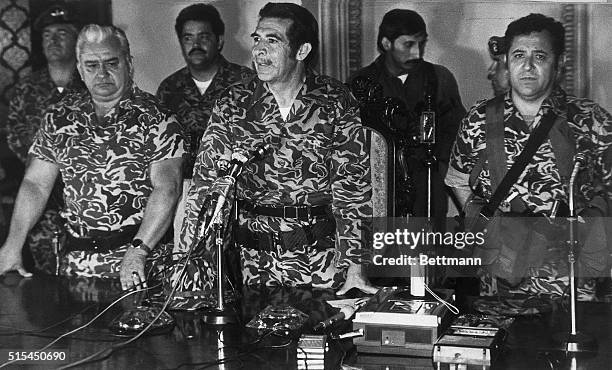 Guatemala City, Guatemala-: Members of the mitillary junta that took power 3/23 after overthrowing President Romeo Lucas Garcia are shown here. Left...
