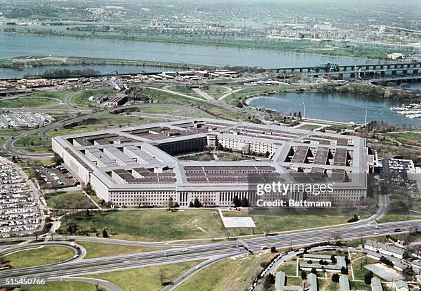 Washington, DC: Exterior aerial view of the Pentagon.