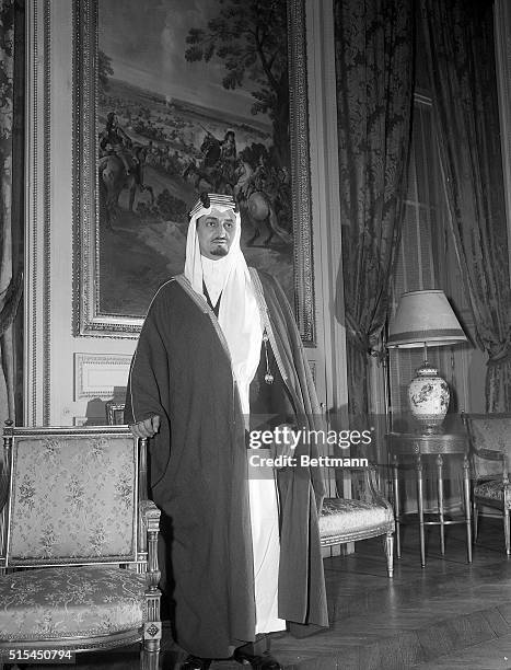 Paris, France-Emir Faisal of Arabia is shown in his sitting room at the Hotel Crillon, the sitting room is called "Of The Battles." He is seen under...