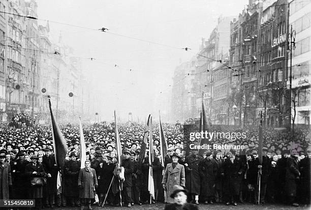 Prague, Czechoslovakia- General view of crowds in Wenceslaus Square, Prague, on Feb. 25 when Premier Klement Gottwald announced formation of a new...